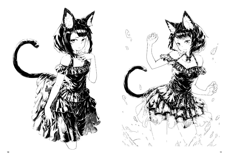 Textured Black and White illustration Book Comic Drawing Technique Beautiful Girl Hand Painted Anime Painting Sketch Book