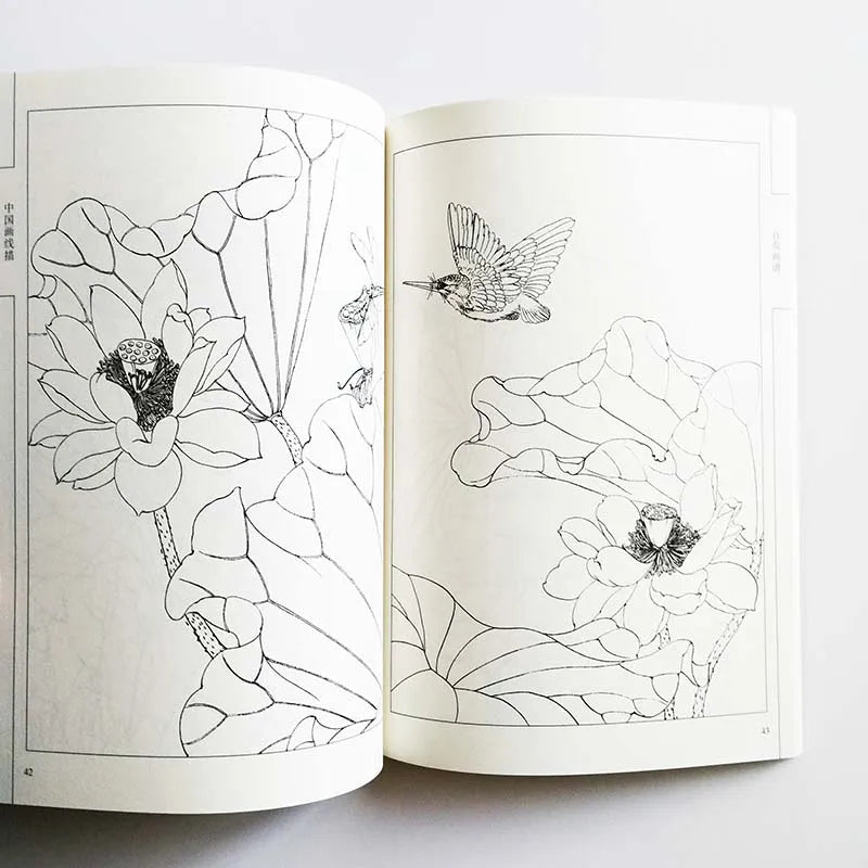 94Pages Hundred Lotus Flowers Chinese Line Drawing Collection Coloring Book for Adults Relaxation & Anti-Stress Art Material