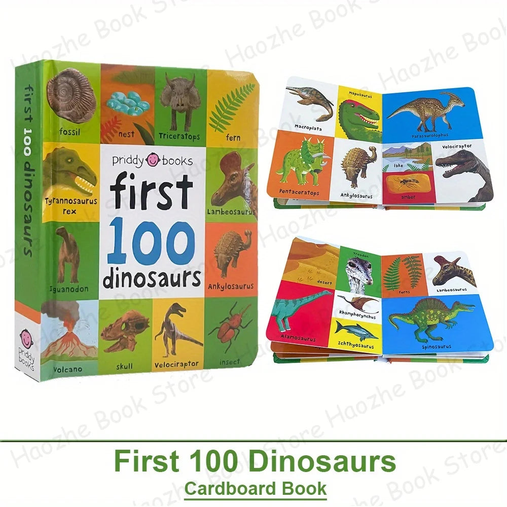 First 100 Dinosaurs English Words Cardboard Book Vocabulary Building, Bedtime Reading, Learn to Read for Preschool Montessori