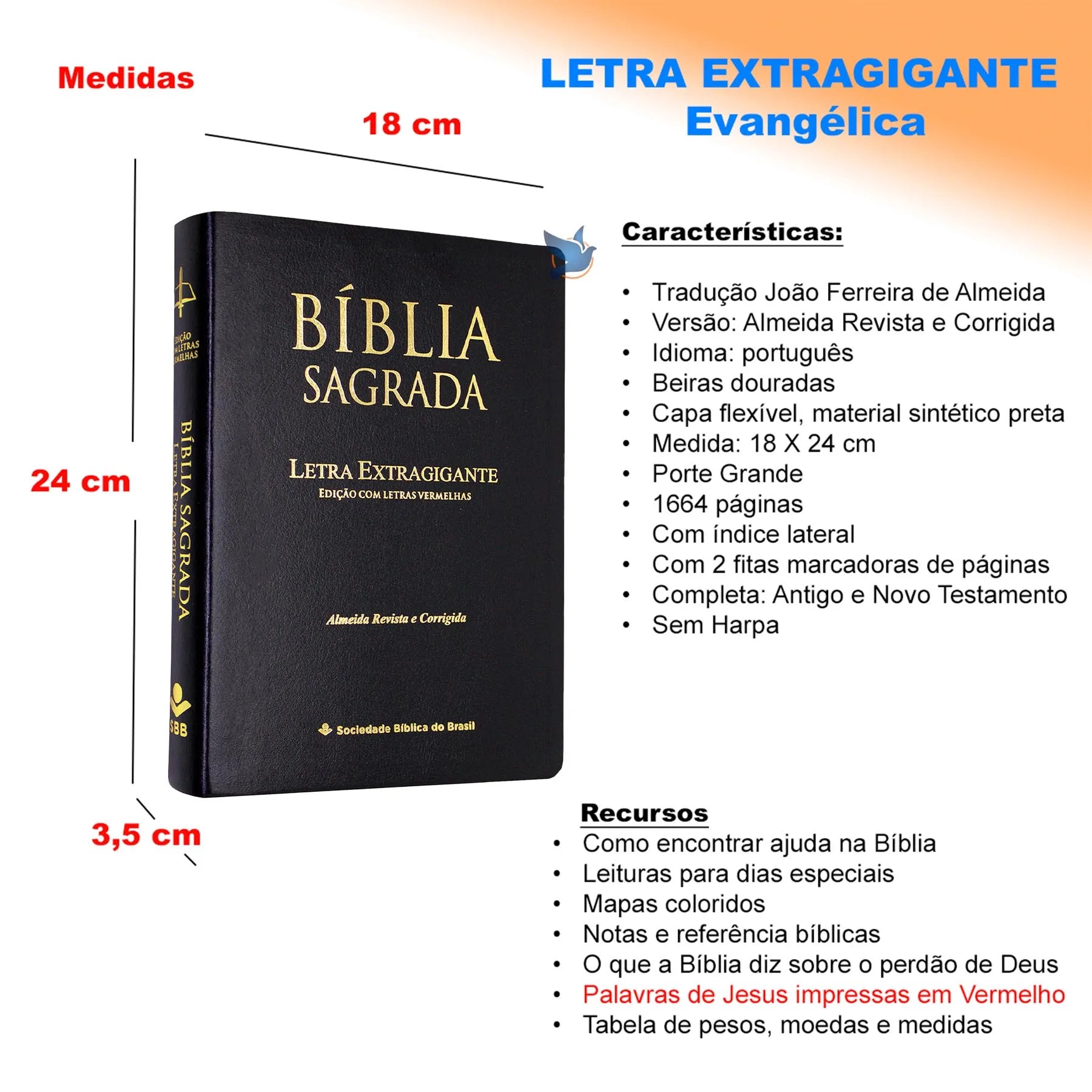 Holy Bible Extragigant Letter João Ferreira de Almeida ARC Almeida Corrected Magazine Side Index Color Black